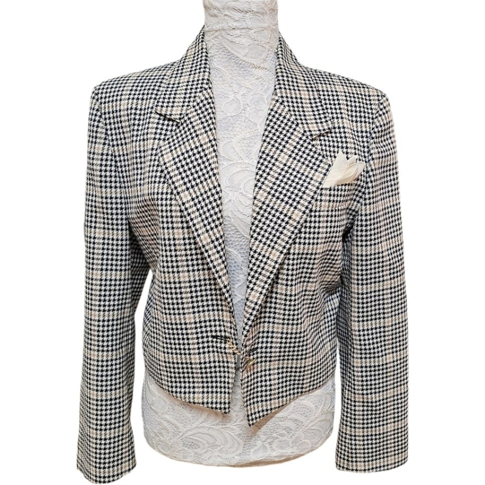 Weinberg Paris Houndstooth Tartan Plaid Single Button Short Blazer Size Medium